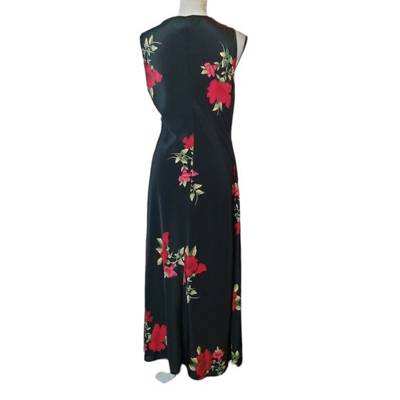 Vintage 90s Styleworks Women's Sz 12 Black Floral Print Maxi Sheath Dress - Picture 6 of 6